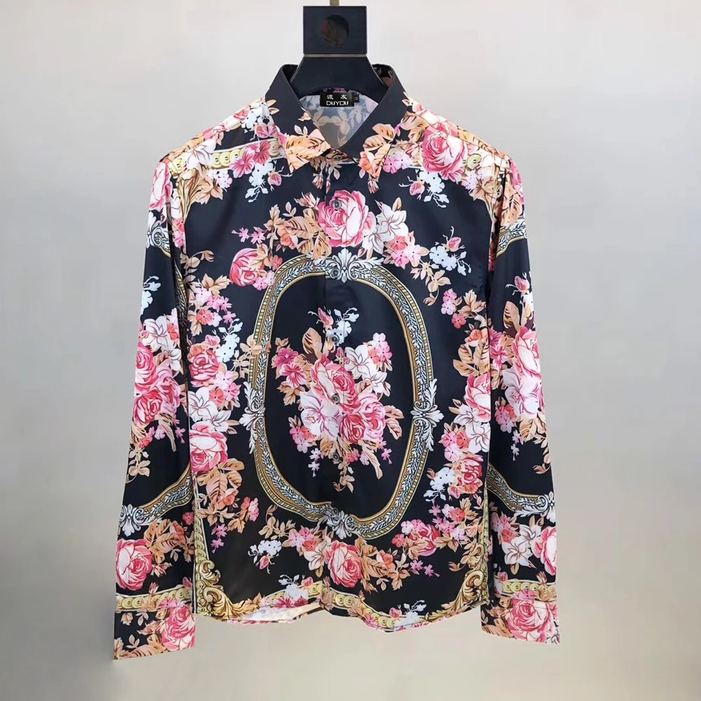 DUYOU для мужчин 100% хлопковая рубашка королевский Цветочный принт с длинным