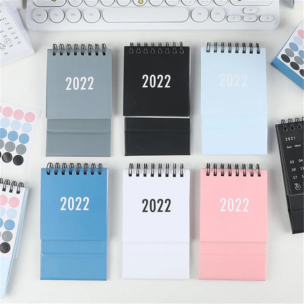2022 Simple Desk Coil Calendar with Stickers Mini Dual Daily Schedule Table Planner Yearly Organizer Office School Supplies images - 6
