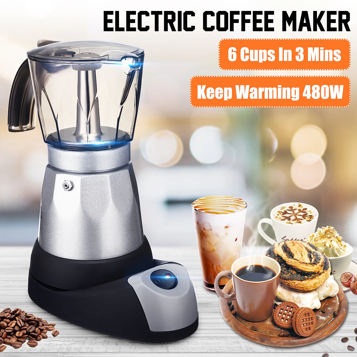 

480W 220V Espresso Italian Mocha Maker Coffee Percolators Electric Moka Pot EU Plug Portable Electric Coffee Maker