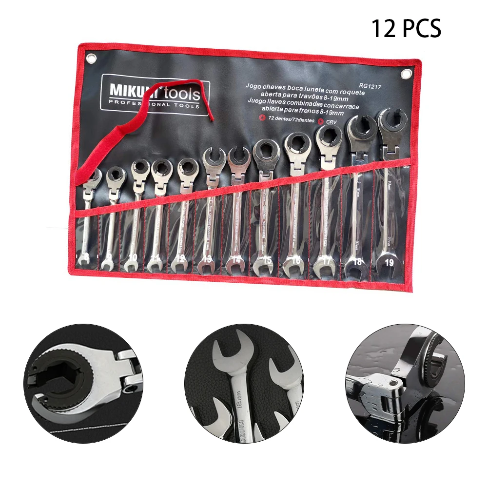 

Fix Tubing Wrench Set Ratchet Wrench With Flexible Head 8-19mm Car Hand Maintain Repair Tool Universal Ratchet Spanner Wrench