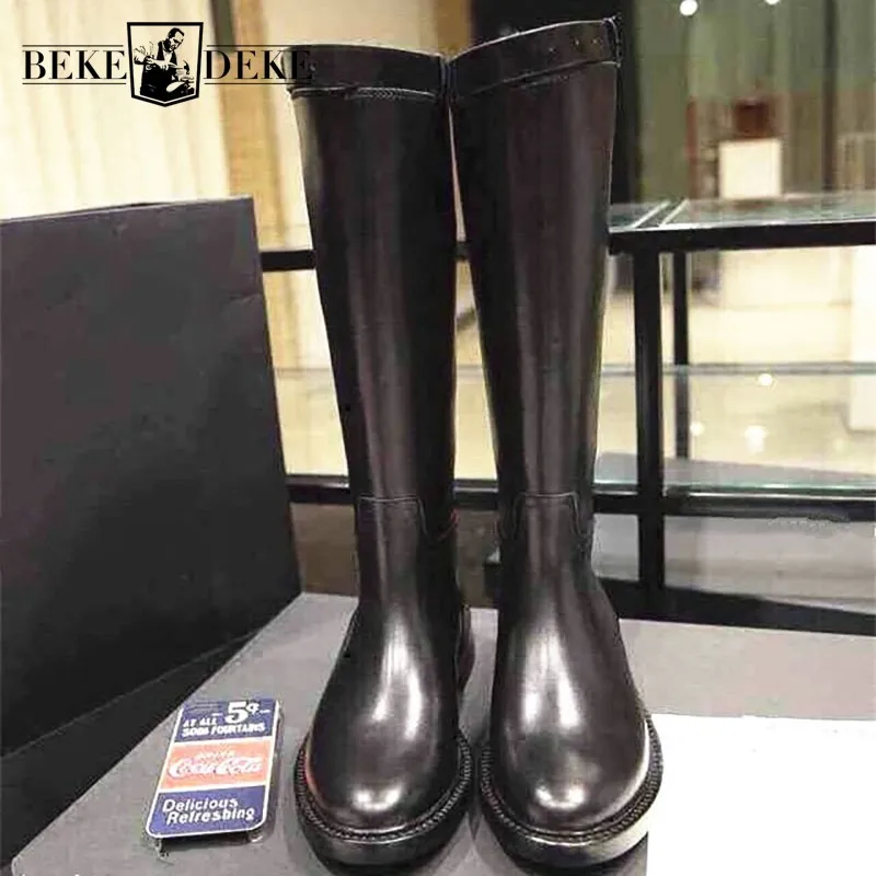 Женские высокие сапоги из натуральной кожи на платформе толстом каблуке|Сапоги