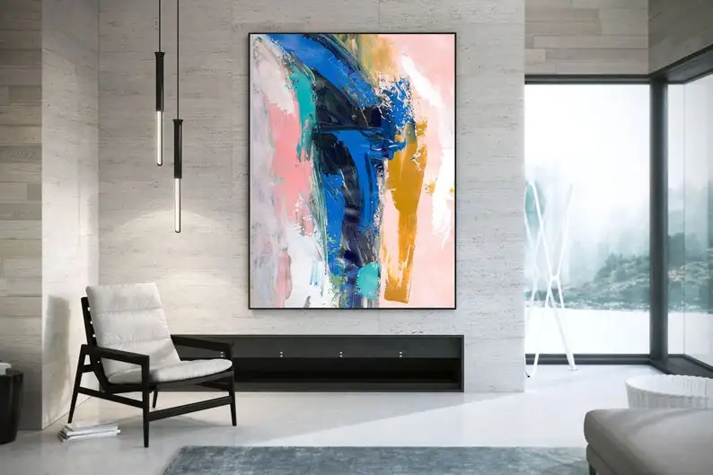 Goede Abstract Schilderij Op Doek Geweven Horizontale Verticale Moderne Extra Grote Wall Art Roze Abstracte Schilderijen Grote Canvas Art