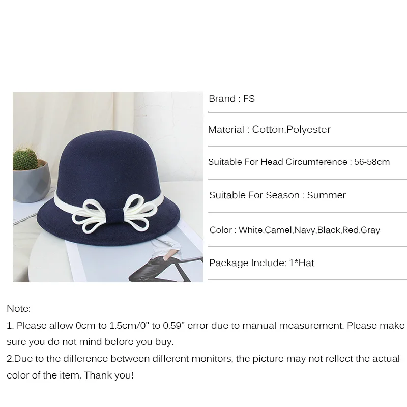 FS Винтаж Черный белый цвет широкими полями фетр Шерсть котелок шапки с бантом