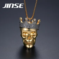 jinse hip hop skull pendant crown cubic zircon skeleton necklace for men women fashion vintage necklace gothic jewelry gifts