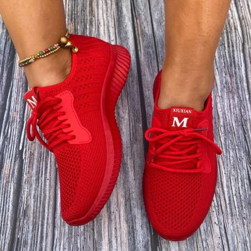 

2021 Autumn Women's Flat Shoes Mesh Solid Color Sneakers for Ladies Breathable Comfy Casual Lace-Up Female Outdoor Flats Shoes