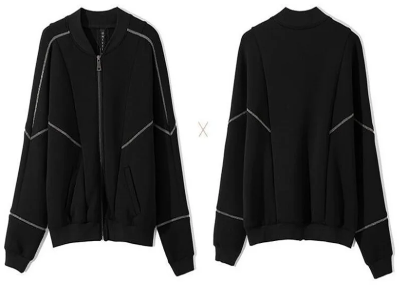 

Women's Jackets Short Coats O-neck long sleeve zipper Outwear Black space cotton Simple loose Female Jacket Chaqueta de mujer