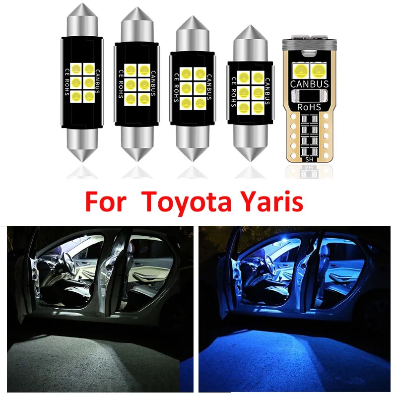 

8Pcs Hot Sale White Ice Blue LED Lamp Car Bulbs Interior Package Kit For Toyota Yaris 2007-2011 Map Dome License Plate Light