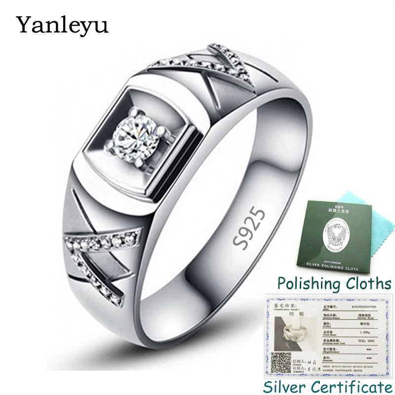 

Yanleyu Real 925 Sterling Silver Wedding Rings for Men and Women Round Cubic Zirconia Fine Jewelry Engagement Finger Ring PR381