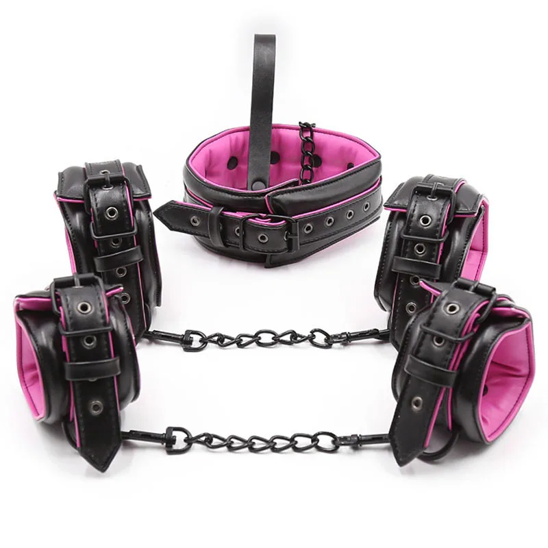 

Leather Bdsm Bondage Set 3pcs Restraints Collars Ankle Cuff Handcuffs For Sex Toys Women Couples Slave Fetish Adult Games Tools