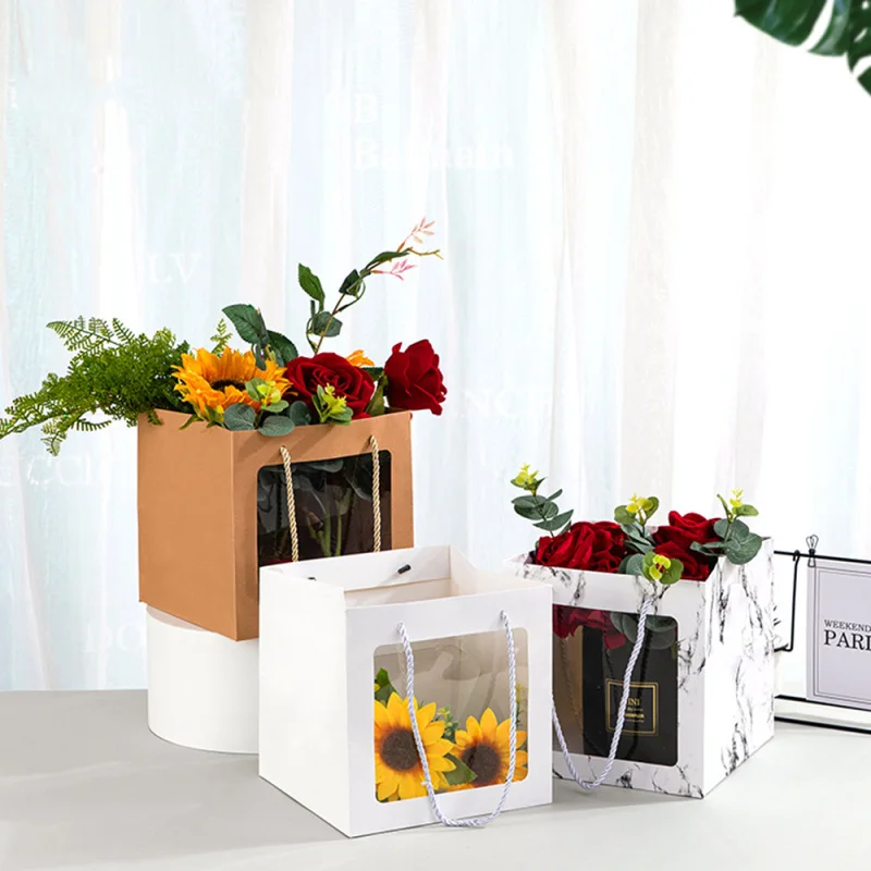 

1PC Transparent Gift Bag Flower Arrangement PVC Tote Bag DIY Valentine's Day Festival Decoration Supplies