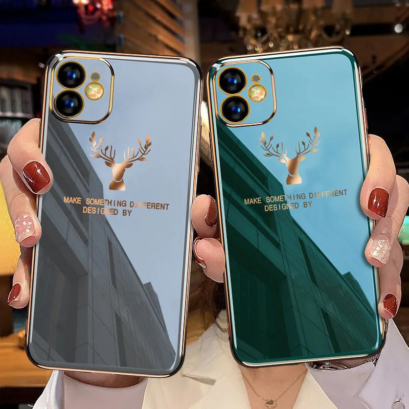 Роскошный зеркальный чехол для телефона с покрытием лося iPhone 11 12 Pro Max Mini X Xs XR 7 8 Plus