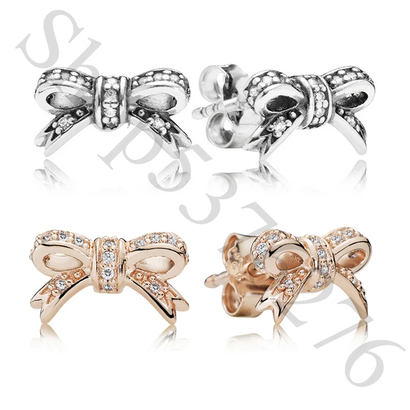 Аутентичные 925 пробы Серебряные Оригинальные сверкающие нежные серьги-гвоздики