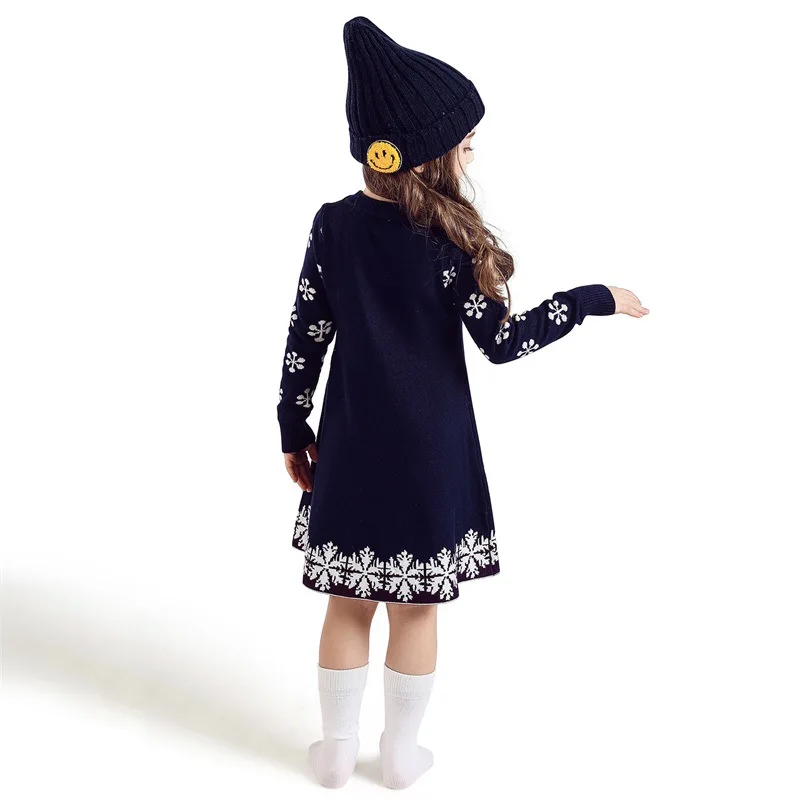 Girls Christmas Dress Long Sleeve Autumn Winter Knitted Sweater Cartoon Deer Print Kids Princess 2-8 Years | Мать и ребенок