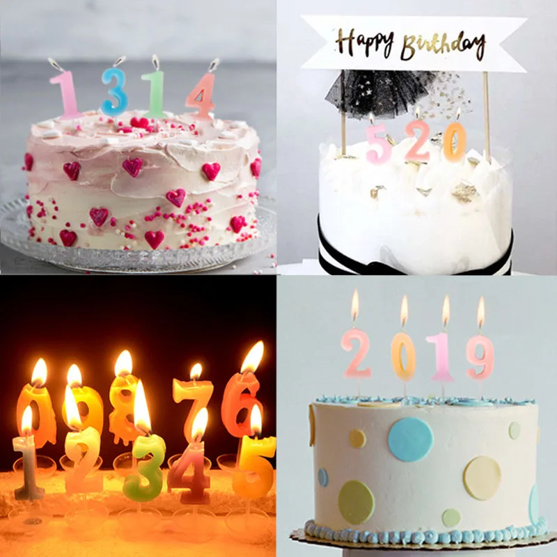 

1PC Rainbow Colors Numbers 0-9 Birthday Candles Cake Topper Insert Creative Birthday Party Dessert Table Candle Ornaments