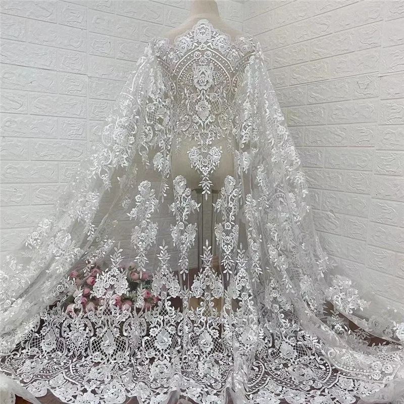 1 ярд Высококачественная открытая белая африканская французская Вышивка Тюль