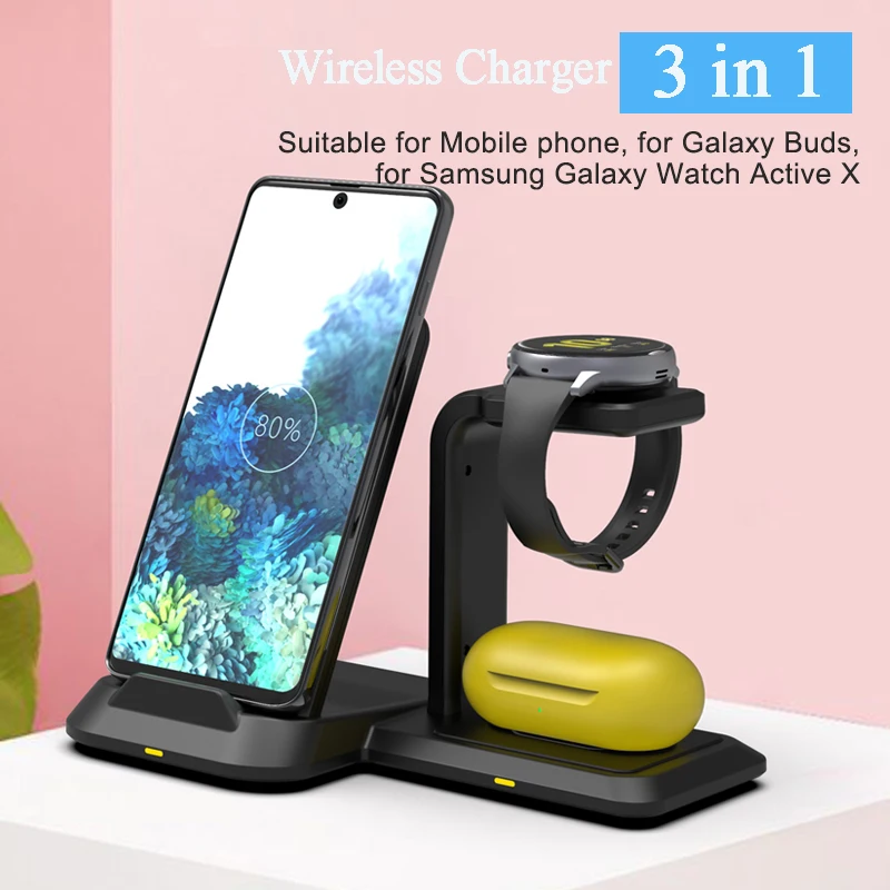 

3 in 1 Qi Wireless Charger for Samsung S10 Plus S9 S8 Wireless Charger Dock Station for Samsung Galaxy Watch Active/Galaxy Buds