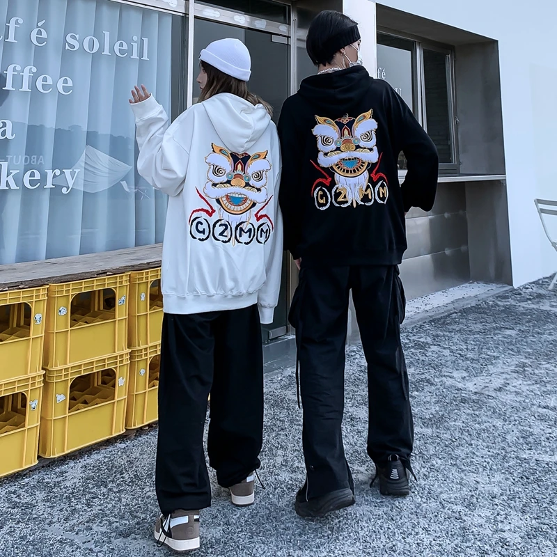 

Autumn Fashion Chinese Style Lion Women Hoodie Couples Loose Oversized Pullover Cotton Dropshipping Sweatshirt