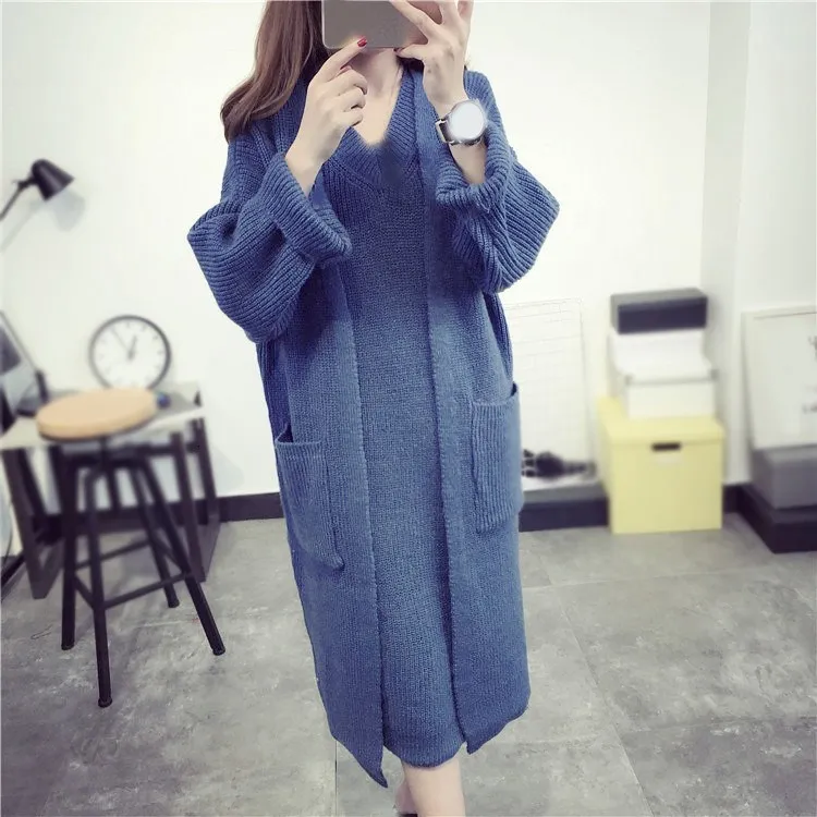 Осень-зима 2018 женское длинное платье-жилет кардиган свитер без рукавов