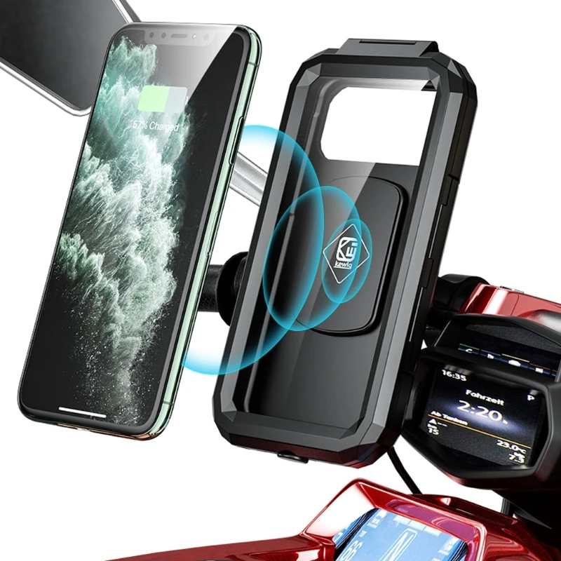 2021 New Waterproof 12V Motorcycle Wireless Charger 15W Qi/ Type C PD Fast Charge Phone Mount Holder Box for 3 to 6.8