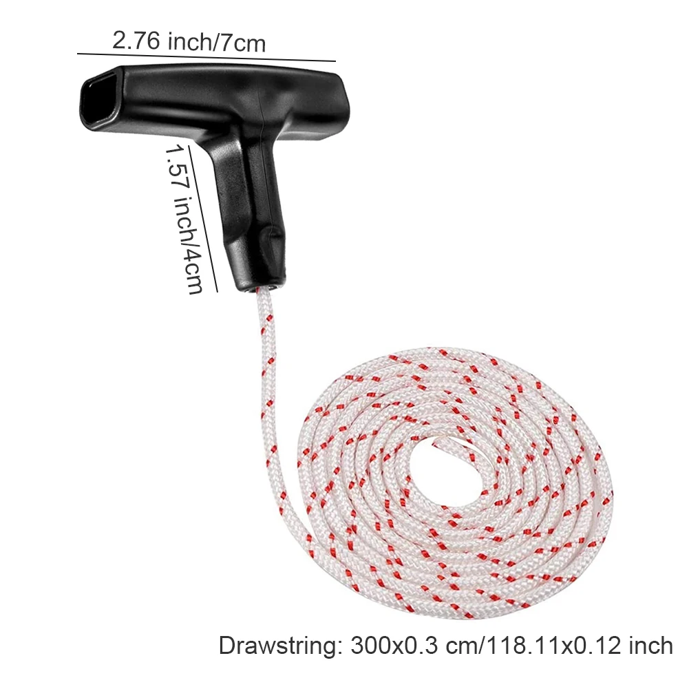 

300CM 3mm Diameter Recoil Starter Rope Pull Cord with Starter Handle Chain Saw Drawstring Set for Rotavator Tiller Motors