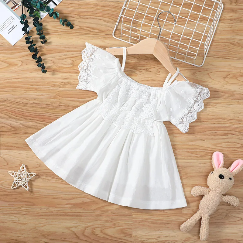 Summer Kids Girls White Lace Ruffles Dress Cotton Sleeveless Slip Clothing | Детская одежда и обувь