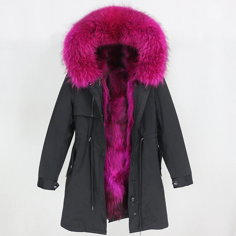 black rose red OFTBUY, водонепроницаемая парка, пальто из натурального меха, зимняя куртка для женщин, натуральный мех енота, меховой воротник, Лисий мех, подкладка, теплая Толстая Уличная верхняя одежда - Цвет: black rose red