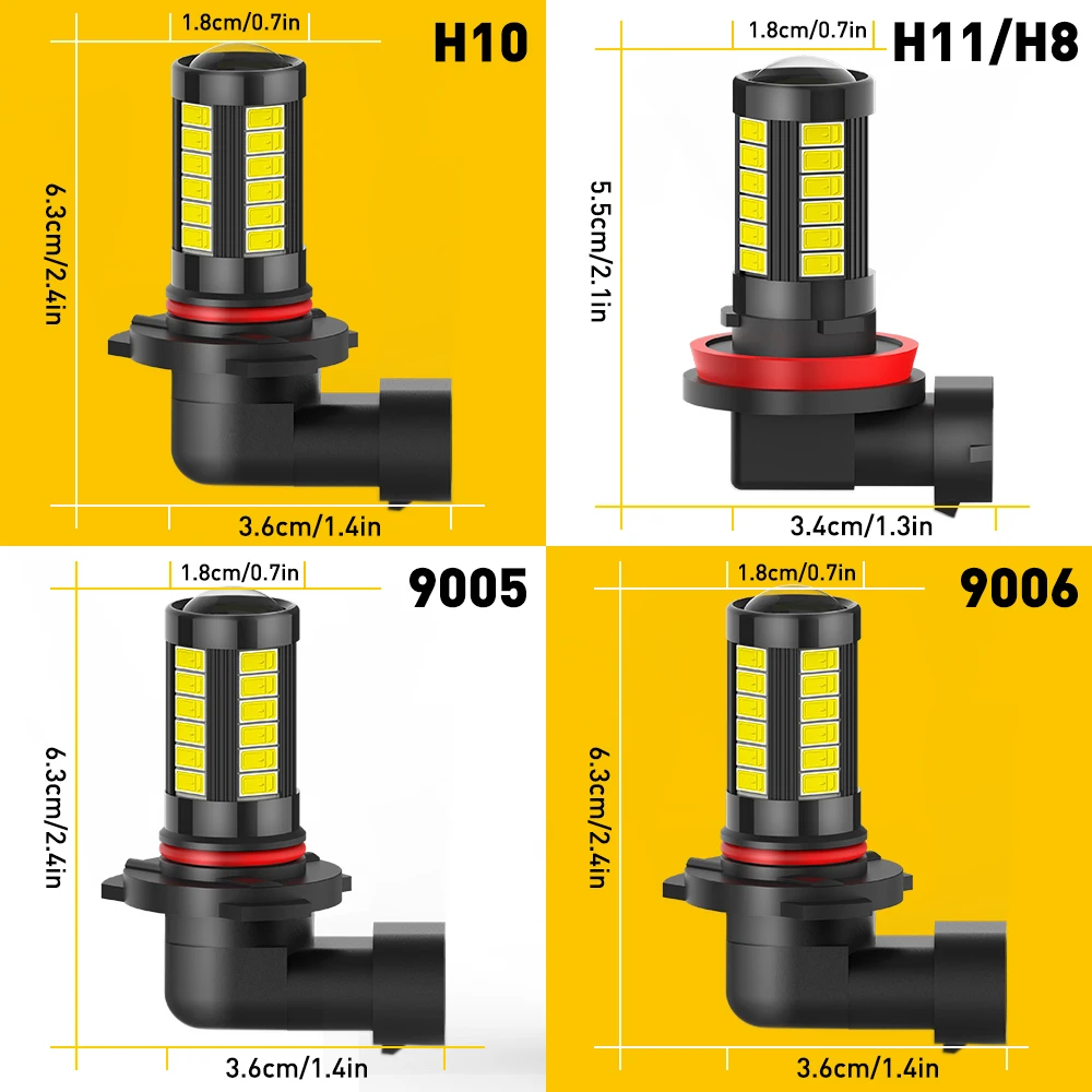 

2Pcs H8 H11 HB4 9006 HB3 9005 Led Fog Lights Canbus H10 9145 Auto Anti Fog Lamps Driving Running Light Front Foglamp 6000K