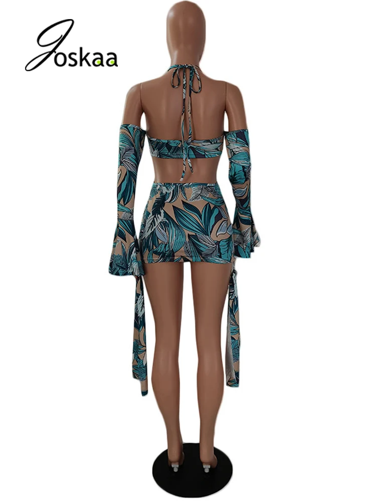 

Joskaa Print Cut Out Full Sleeve Off Shoulder Backless Mini Dress Summer Women Nightclub Party Bodycon Dress Beachwear 2021 New