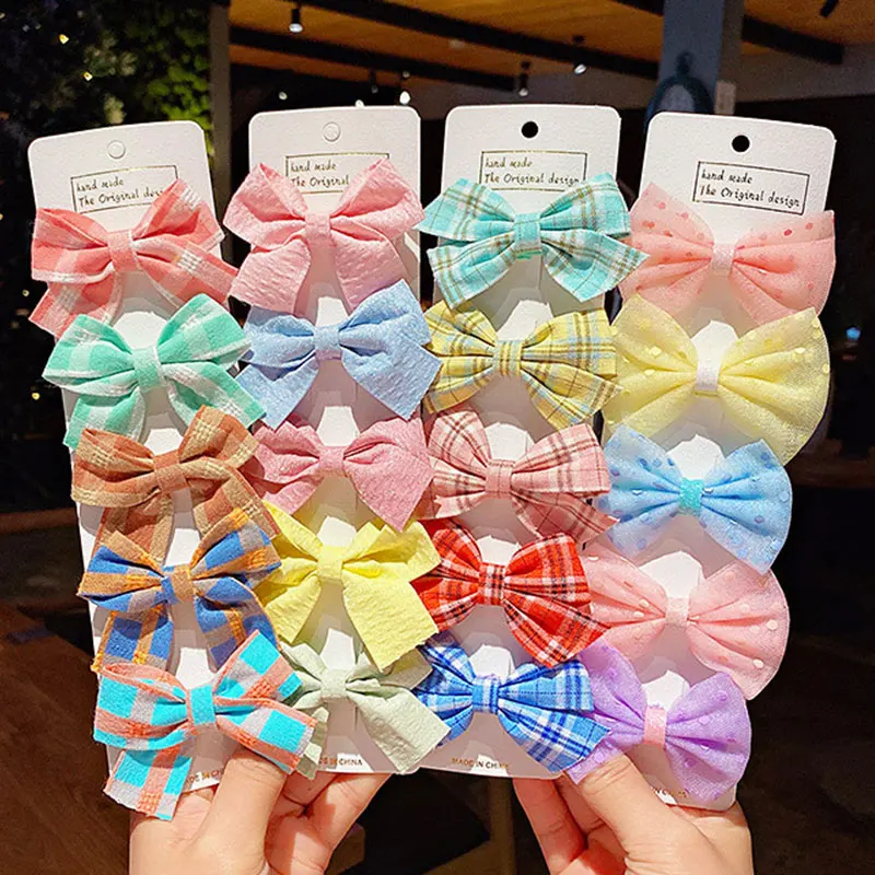 

Colorful Children Hairpin Beautiful Personality Sweet Korean Style Cloth Art Checked Bow Haarspeldjes Side Barrettes Bangs