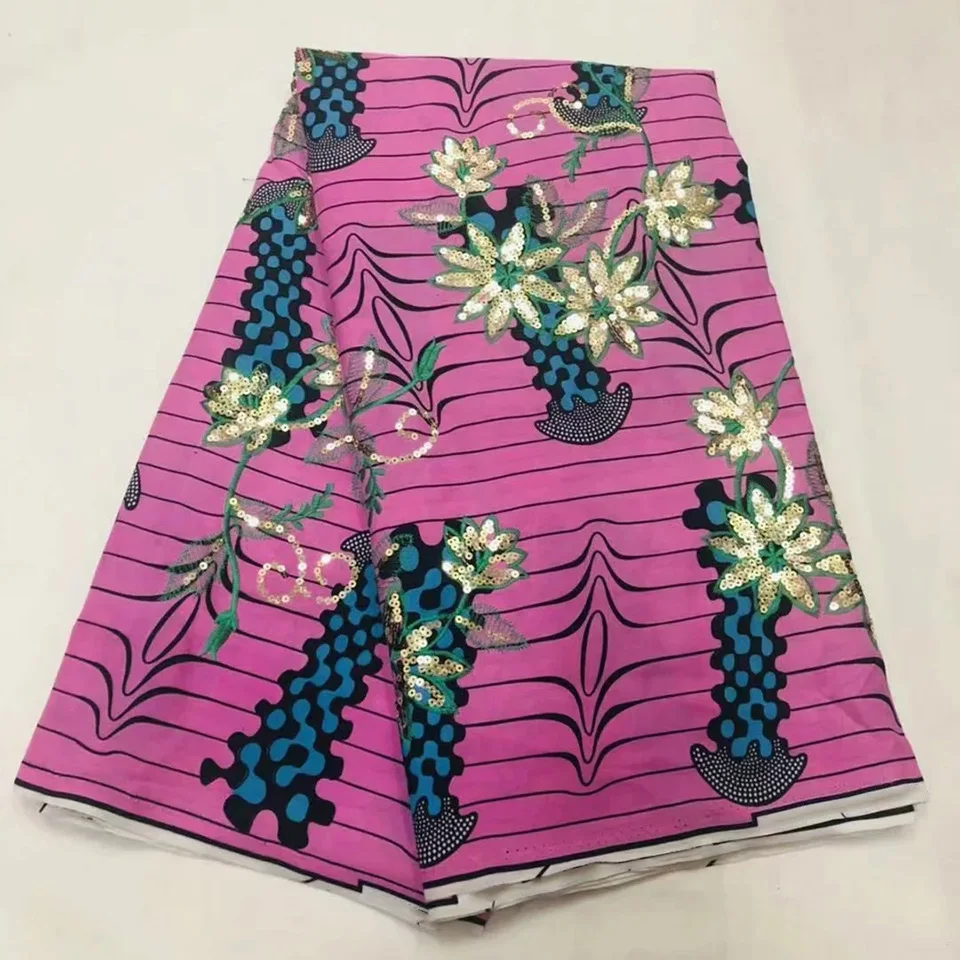 

Latest Sequins African Fabrics 100% Cotton Batiki Wax Prints Kitenge/Pagnes/Kikwembe Embroidered Sequins LSL-15