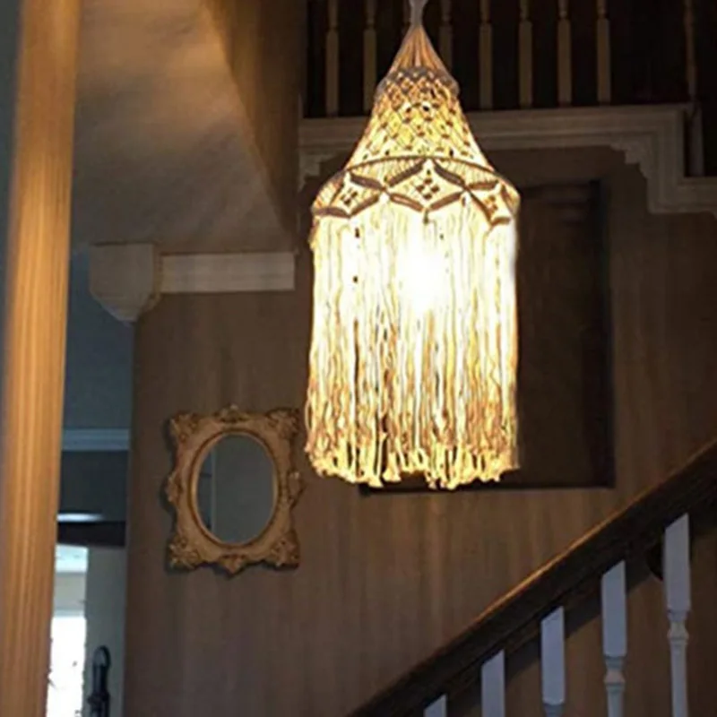 

2 Pack Weave Macrame Lamp Shades Hanging Tassel Pendant Light Cover Office Bedroom Living Room Dorm Bohemian Home Decor