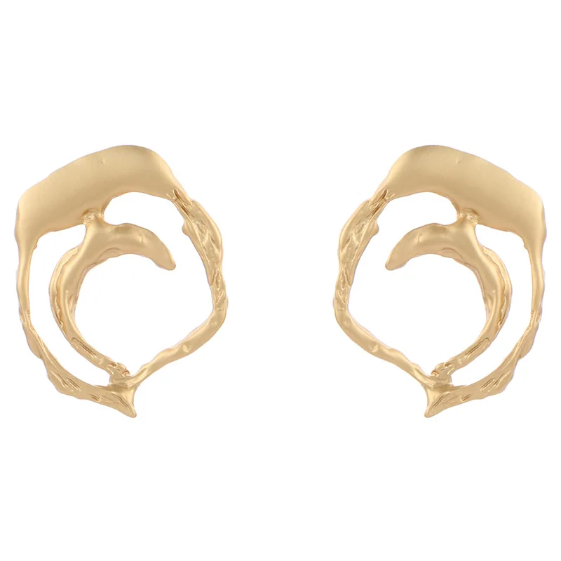 

ELEGANCE11 Simple Gothic Gold Earrings Minimalist Alloy Dolphin Hollow Round Stud Earrings for Women Christmas Jwelry Gift