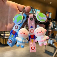 fashion cute cartoon rocket pig car keychain net red astronaut car key pendant silicone astronaut key chain ring
