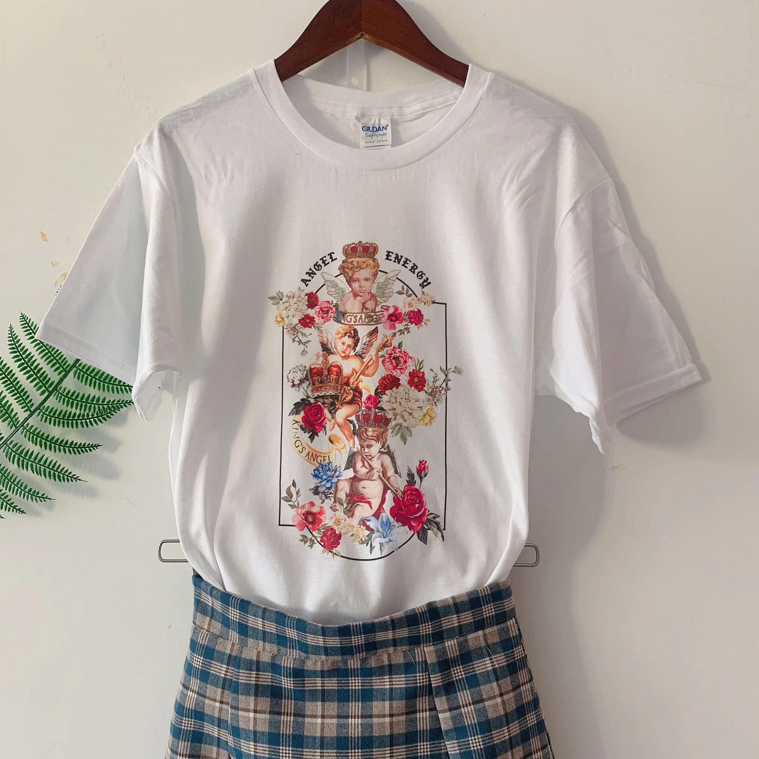 

kuakuayu HJN Angel Floral Print Vintage Cute Short Sleeve Women T-shirt Grunge Aesthetic Harajuku Streetwear Tee Shirt Tumblr