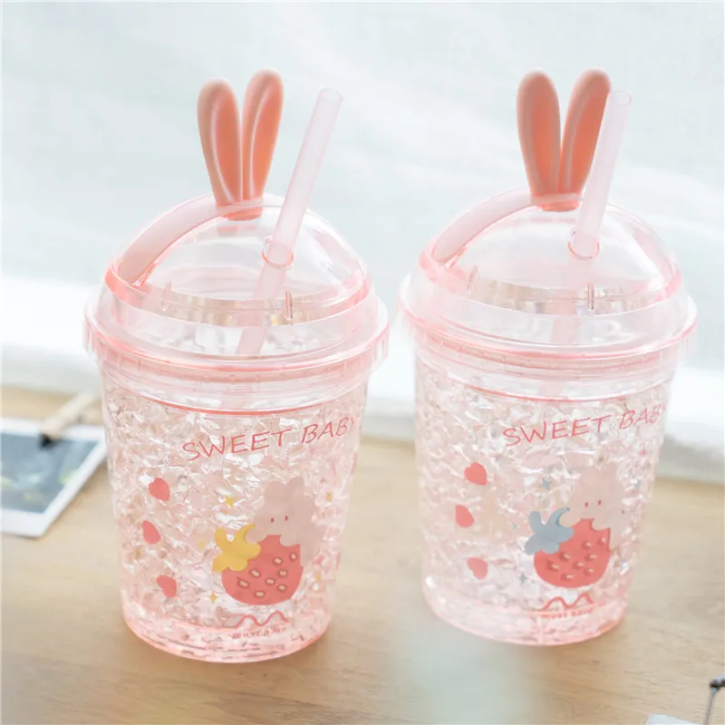

Portable Summer Fruit Gel Ice Cup Watermelon Double Layer Refrigeration Plastic Straw Mug Drink Juice Water Bottle For Children