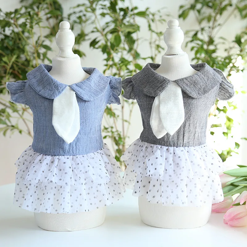 

Милый галстук в горошек, летнее платье для собак, юбка с кошкой, щенков, маленьких собак, одежда для йоркширского терьера, померанского шпица...