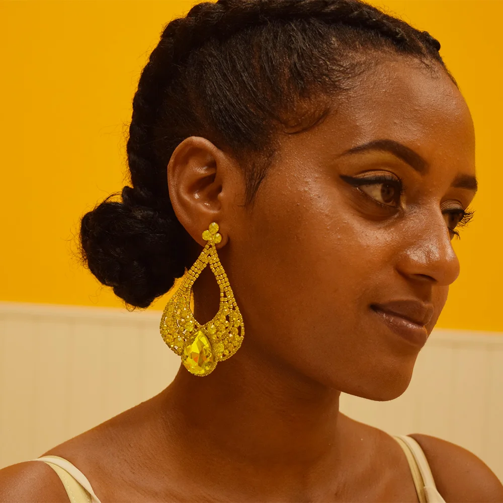 Женские длинные серьги-подвески с сапфировым стеклом стразы большого размера