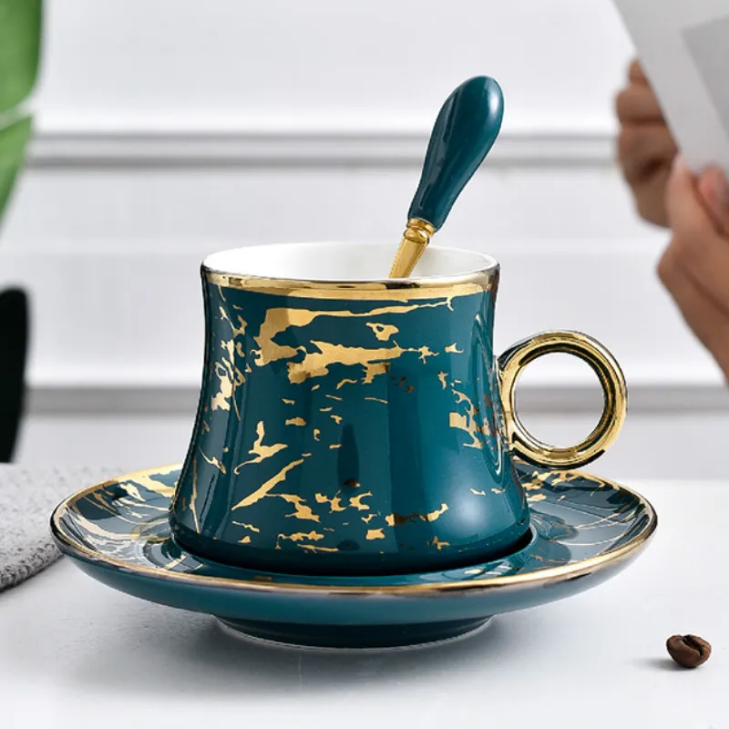 Большая Керамическая зеленая кофейная чашка европейские маленькие Роскошные