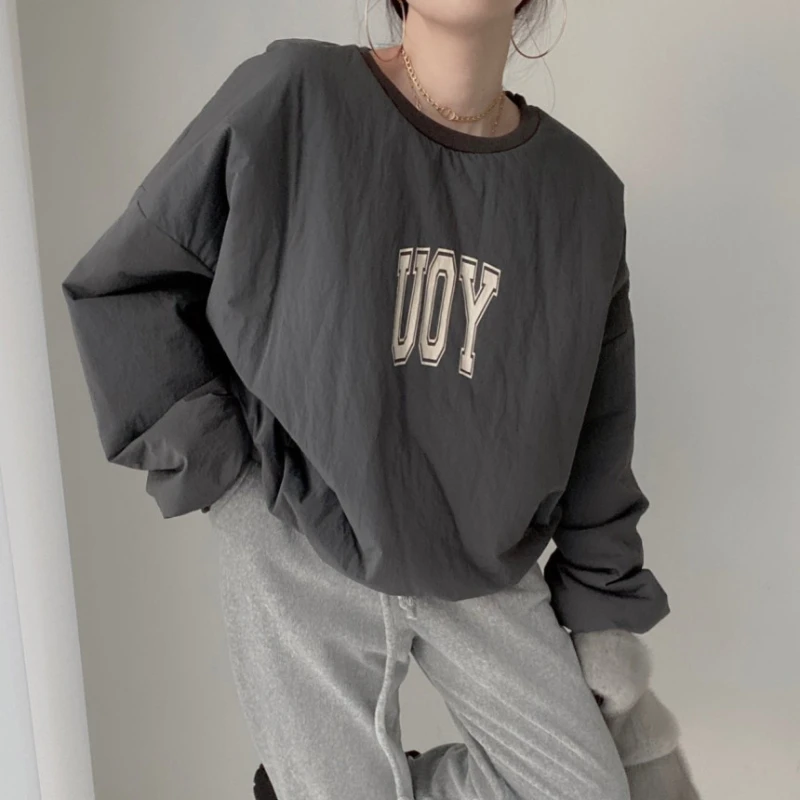 

HarajukuLetter Print Zipper Hoodies Casual Pullovers Round Collar clothes 2021 Women Autumn Winter Loose Sweatshirts