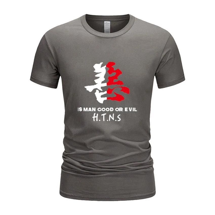 

2021 men's new men's Chinese characters printing round neck solid color short-sleeved T-shirt mercerized cotton thin half-sleeve