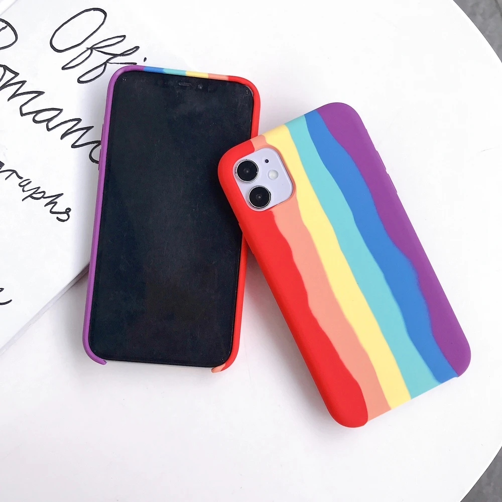 

rainbow pattern Three sided package case for iPhone xsmax 7 8 8plus 11 11Promax x xs xr Liquid silica gel soft back cover