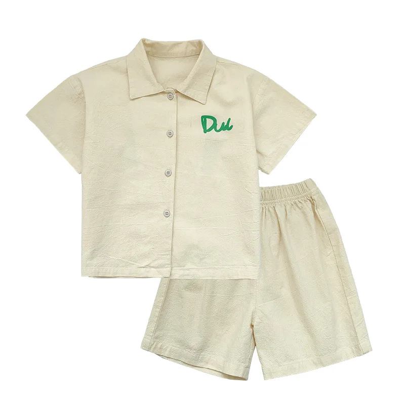 

Boys summer korean style outfits letter printing short sleeve shirts and shorts 2pcs suits children cotton loose clothes sets