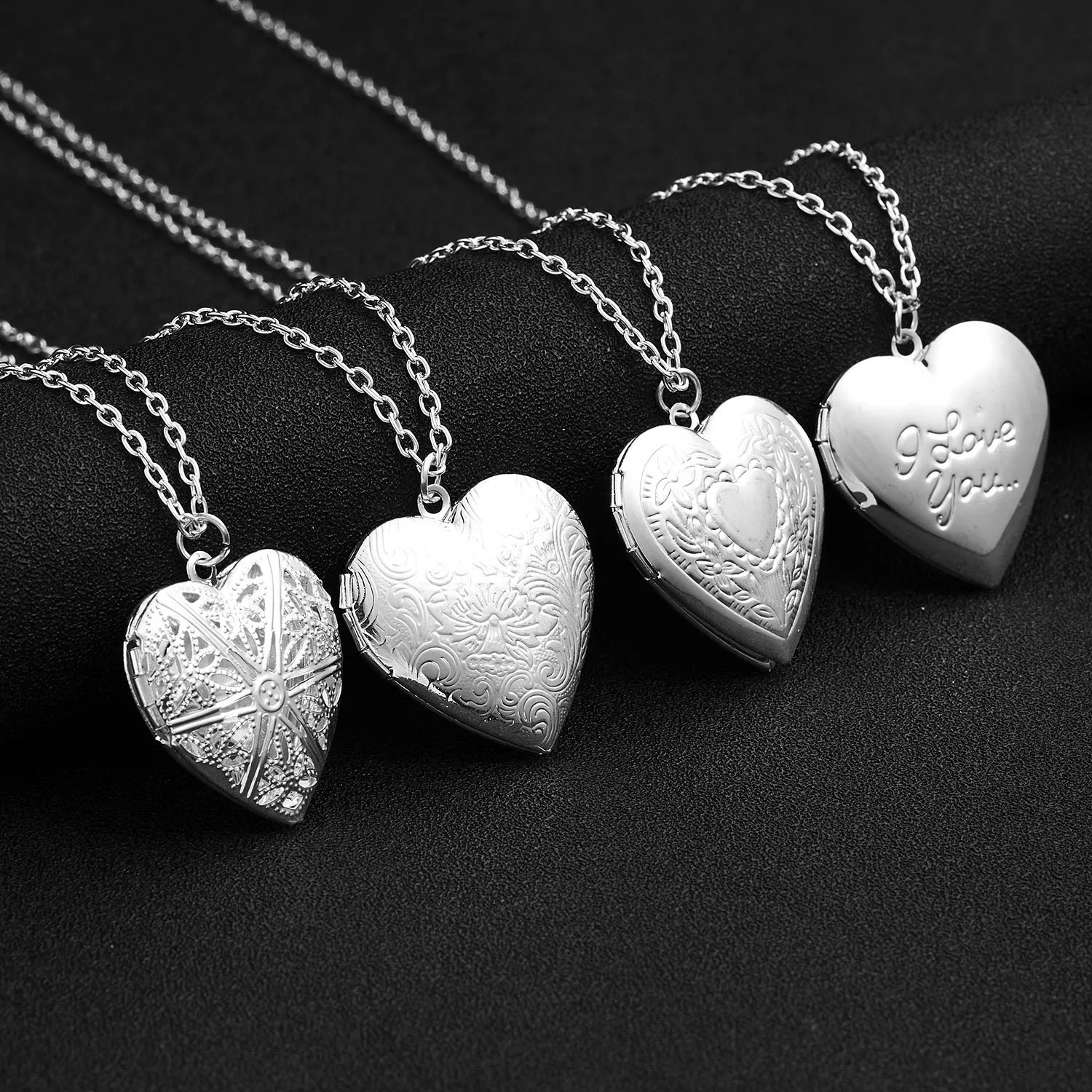 Unique Carved Design Heart-shaped Photo Frame Pendant Necklace Charm Openable Locket Necklaces Women Men Memorial Jewelry images - 6