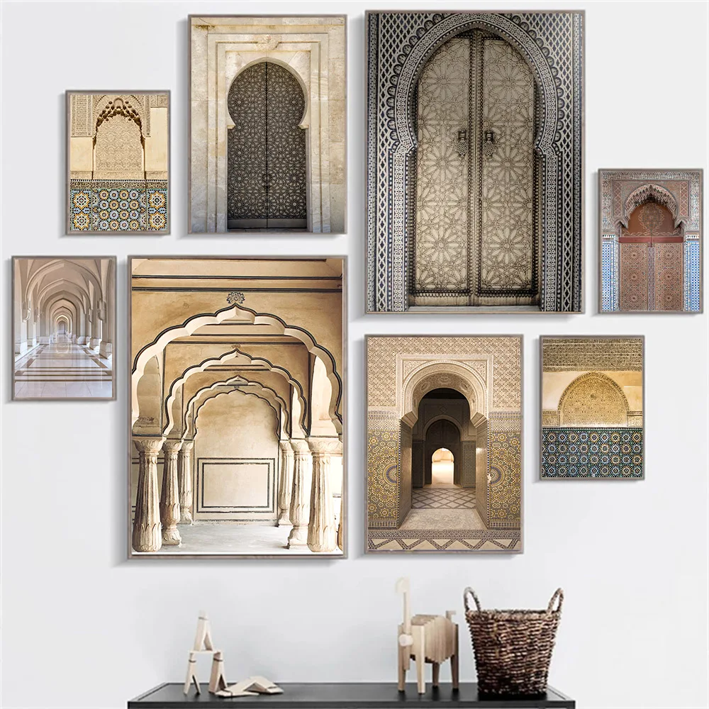 

Islamic Architecture Wall Art Poster Morocco Door Print Vintage Religion Muslim Quotes Canvas Painting Modern Picture Home Decor