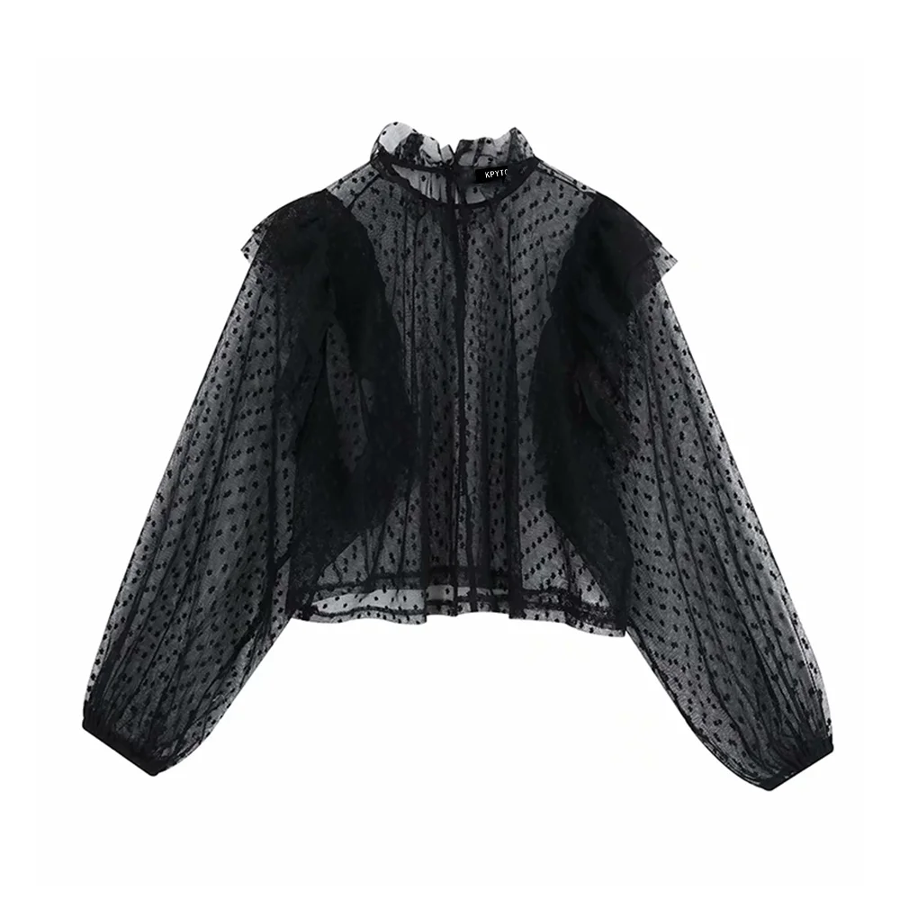 Женские блузки 2019 модный фонарь рукав прозрачные сексуальные рубашки Blusas Mujer