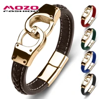 exaggerated mens bracelet genuine leather stainless steel charm bracelet womens high quality fashion jewelry bangles brown