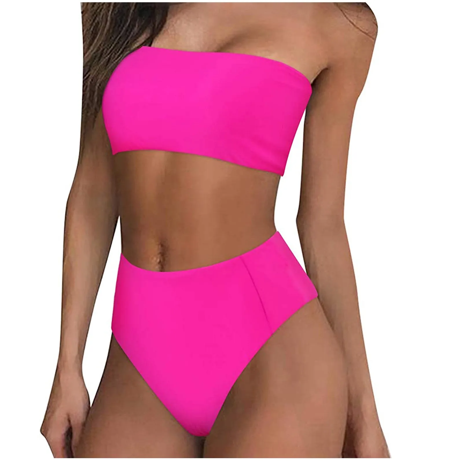 Bikini 2021 Swimwear Women's Sexy Solid Color Bralette Tops Set Two-piece Swimsuit Fashion Women | Женская одежда
