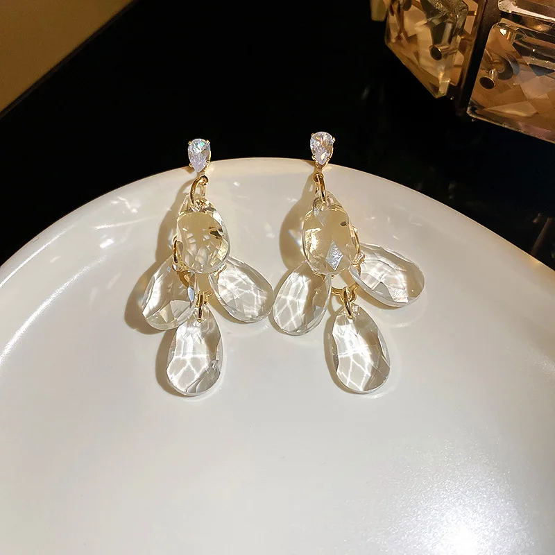 FYUAN Water Drop Crystal Earrings for Women Bijoux Geometric Dangle Earrings 2021 Fashion Jewelry