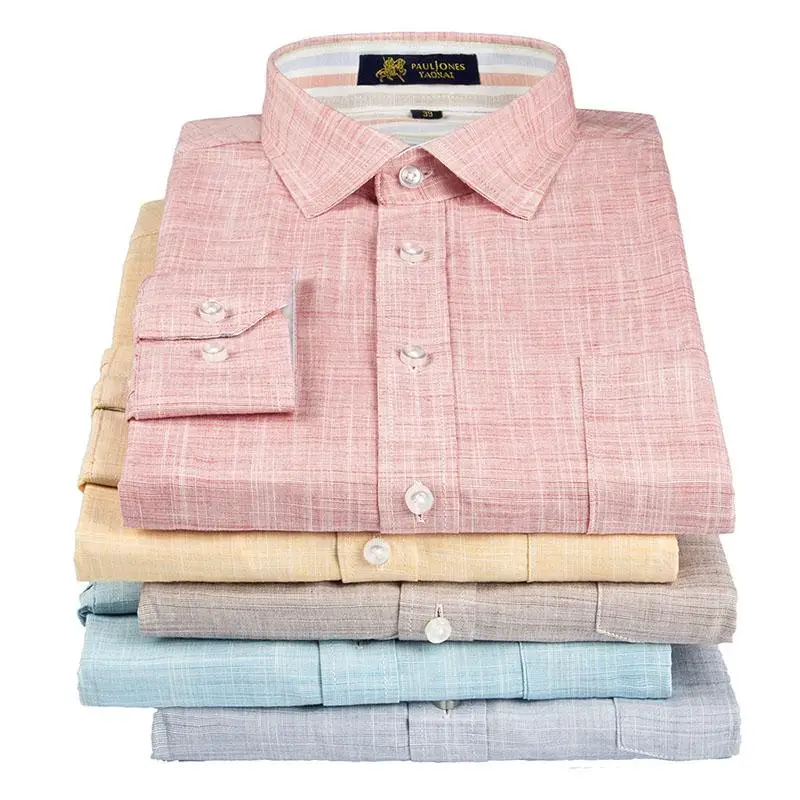 

Men's Regular-Fit Long-Sleeve Solid Linen Shirts Single Patch Pocket Comfortable Breathable Thin Button-up Casual Tops Shirt