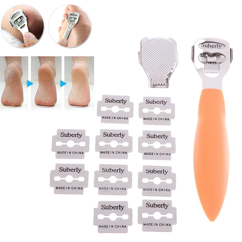 

Foot Callus Shaver Heel Hard Skin Remover Hand Feet Pedicure Razor Tool Shavers Stainless Steel Handle 10 Blades Foot Care Tool